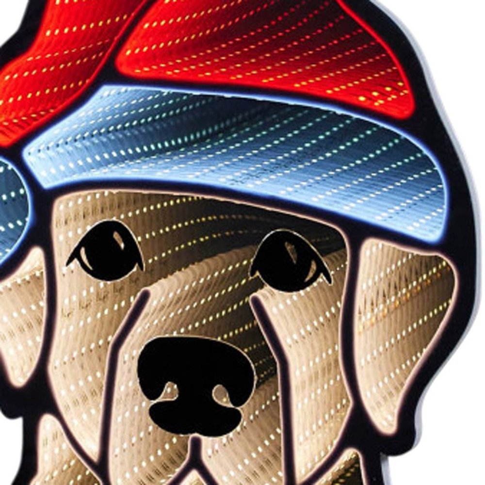 17" Beige And Red Acrylic Dog Christmas Tabletop Sign with LED