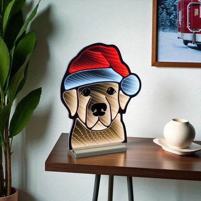 17" Beige And Red Acrylic Dog Christmas Tabletop Sign with LED