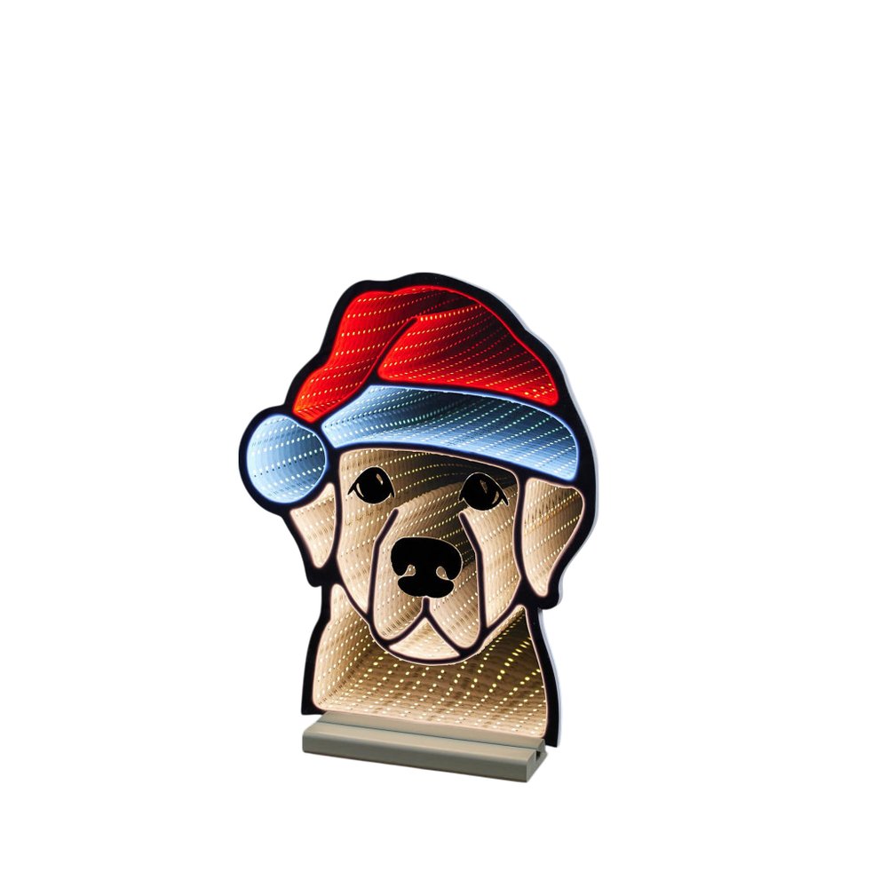 17" Beige And Red Acrylic Dog Christmas Tabletop Sign with LED