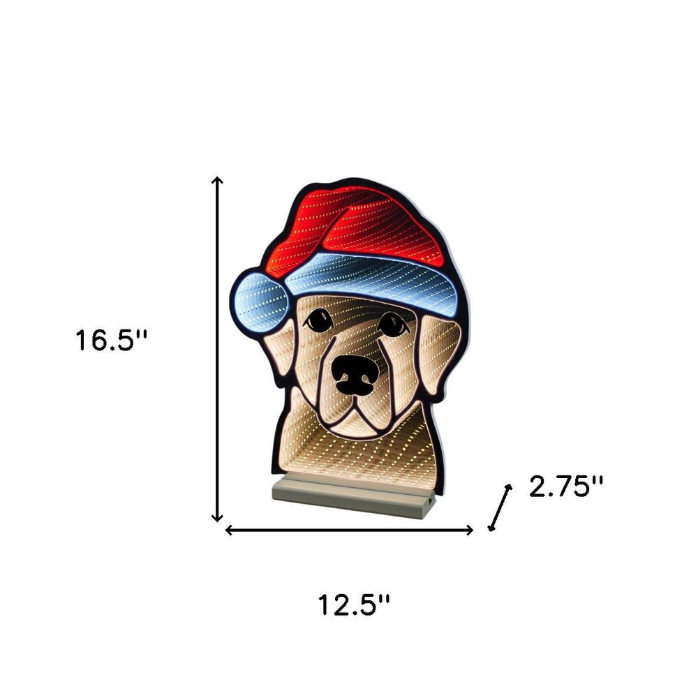 17" Beige And Red Acrylic Dog Christmas Tabletop Sign with LED