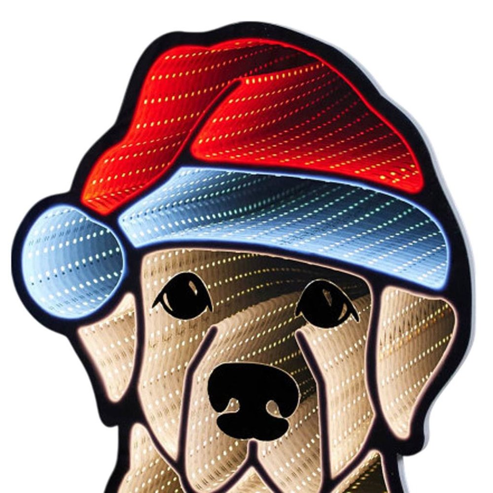 17" Beige And Red Acrylic Dog Christmas Tabletop Sign with LED