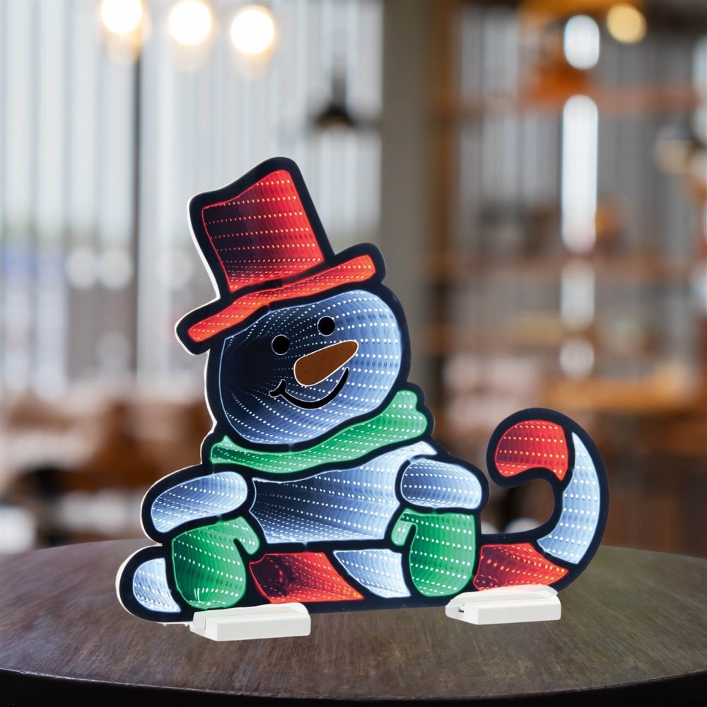 18" White Red And Green Acrylic Christmas Snowman Tabletop Sign with LED