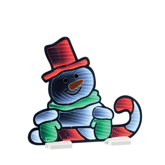 18" White Red And Green Acrylic Christmas Snowman Tabletop Sign with LED