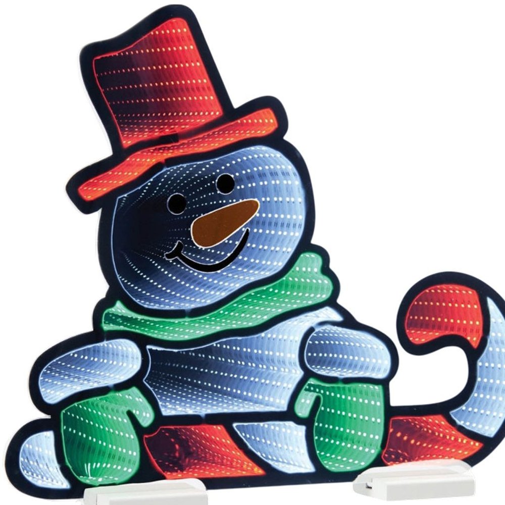 18" White Red And Green Acrylic Christmas Snowman Tabletop Sign with LED
