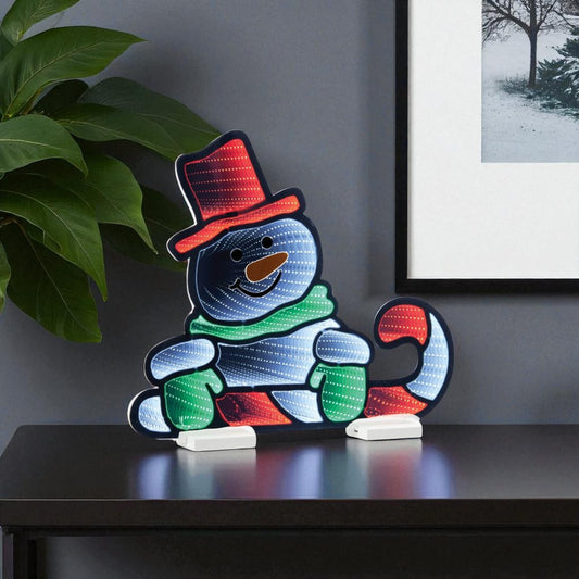 18" White Red And Green Acrylic Christmas Snowman Tabletop Sign with LED