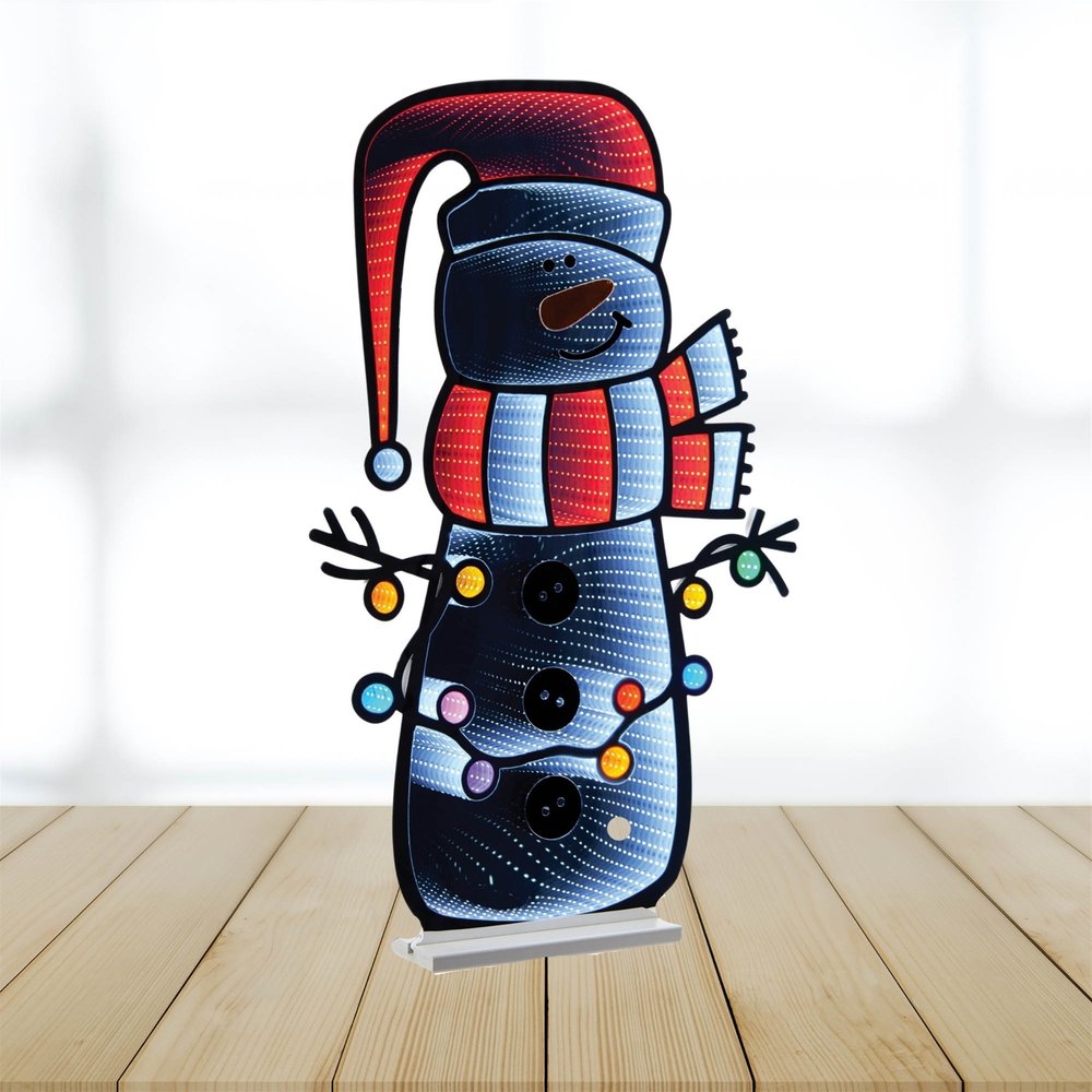 36" White And Red Acrylic Christmas Snowman Tabletop Sign with LED