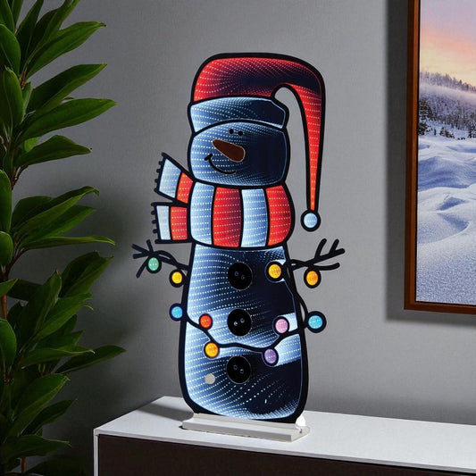 36" White And Red Acrylic Christmas Snowman Tabletop Sign with LED