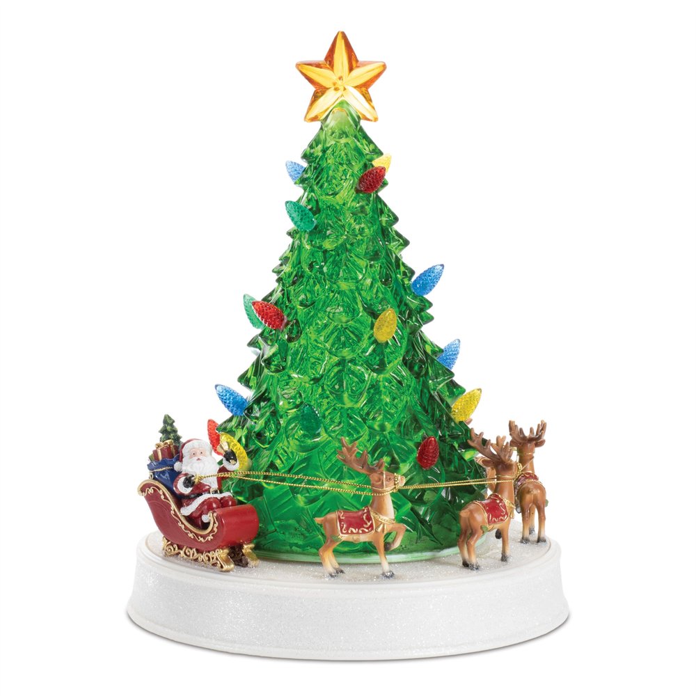 11" Red And Brown Plastic Trees Christmas Christmas Tree Tabletop Sculpture with LED