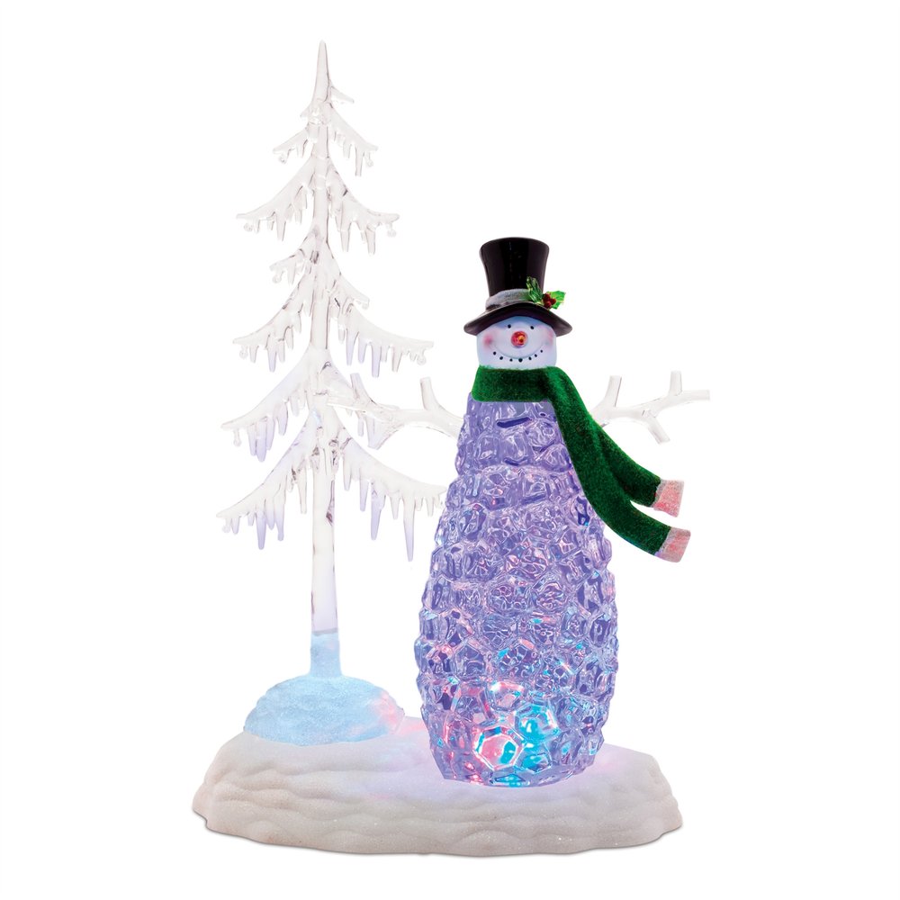 15" White Plastic Trees Christmas Snowman Tabletop Sign with LED
