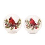 Set of Two White And Red Glass Bird Tabletop Sculpture with LED