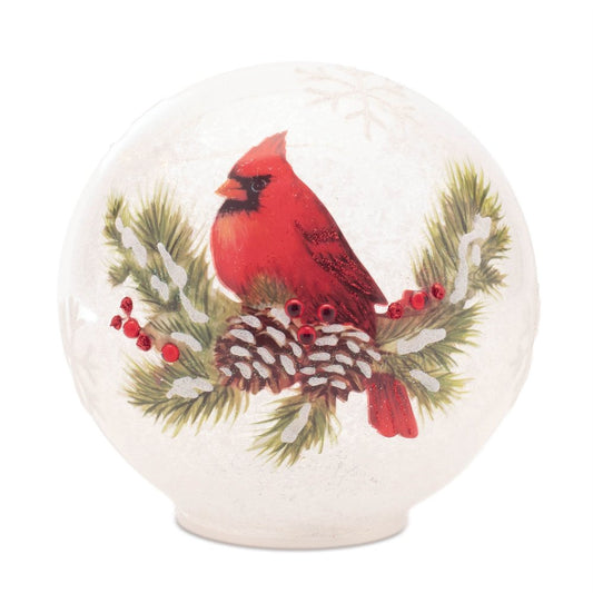 Set of Two White And Red Glass Bird Tabletop Sculpture with LED