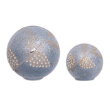 Set of Two Blue And Gray Glass Pinecone Tabletop Sculpture with LED
