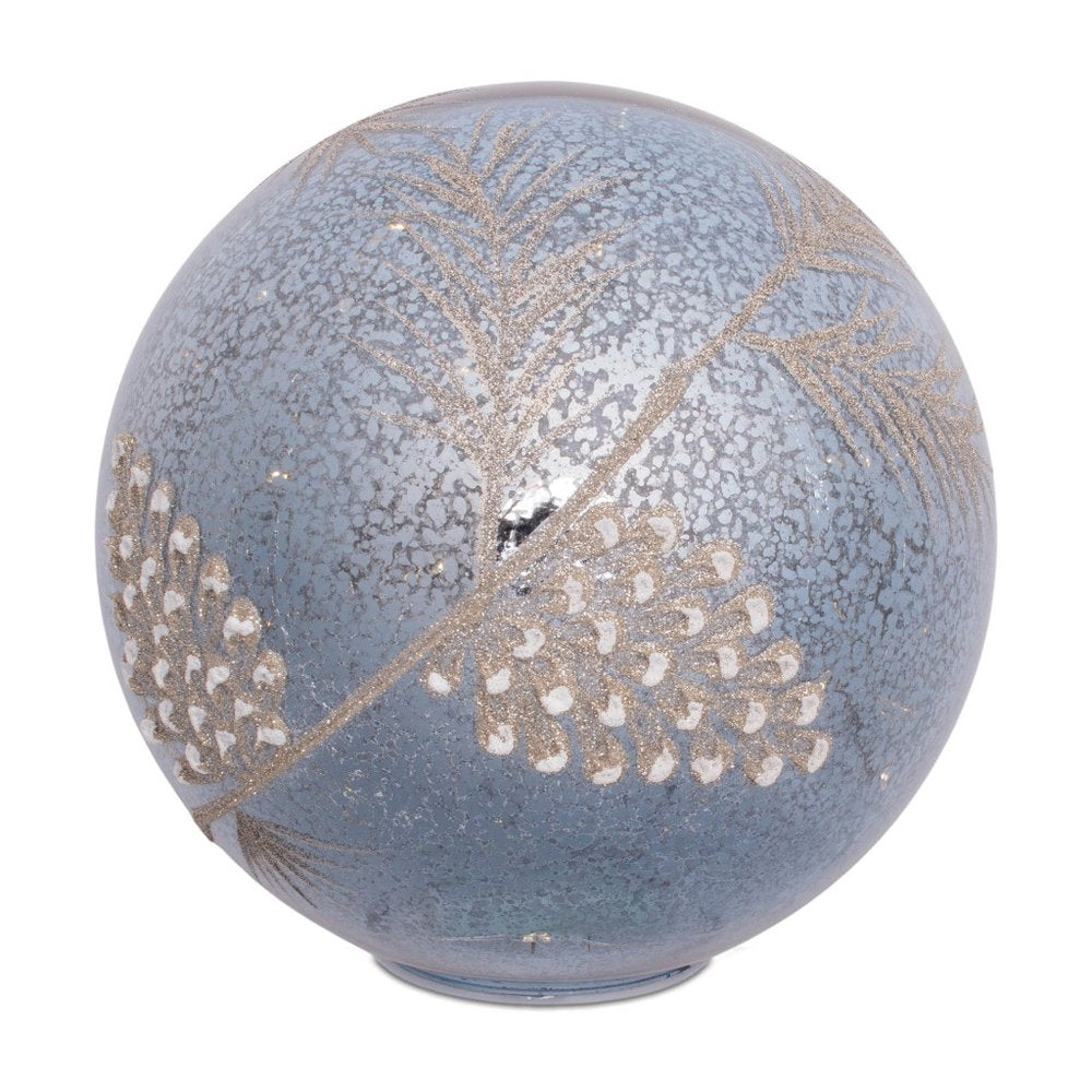 Set of Two Blue And Gray Glass Pinecone Tabletop Sculpture with LED