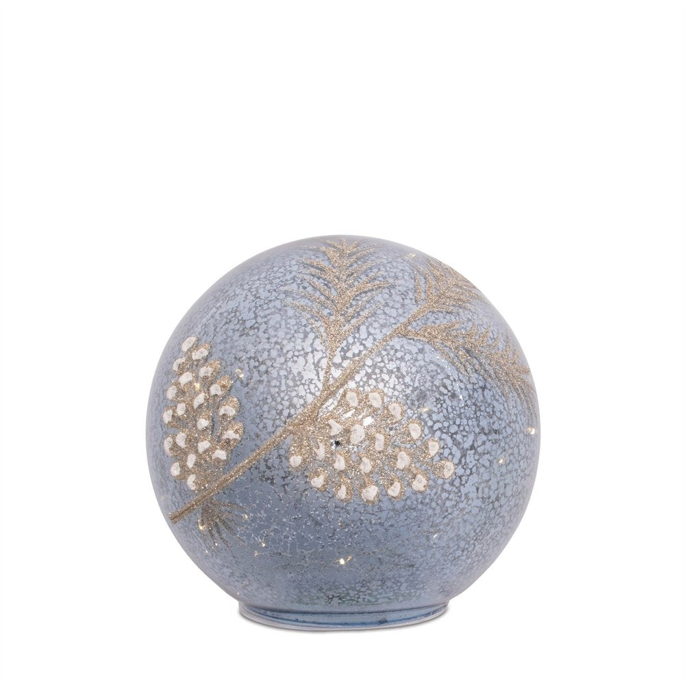Set of Two Blue And Gray Glass Pinecone Tabletop Sculpture with LED