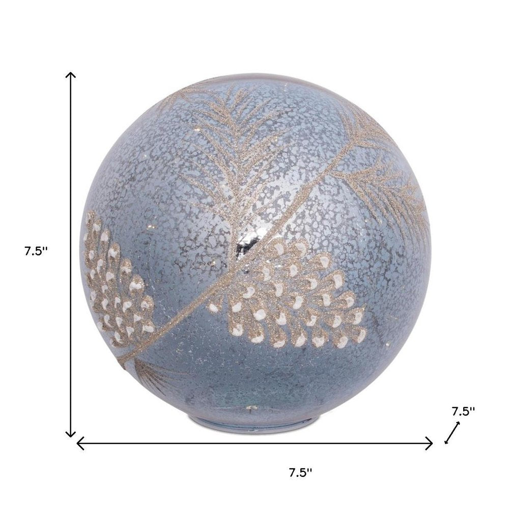 Set of Two Blue And Gray Glass Pinecone Tabletop Sculpture with LED