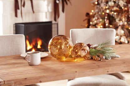 Set of Two Brown And Gray Glass Pinecone Tabletop Sculpture with LED