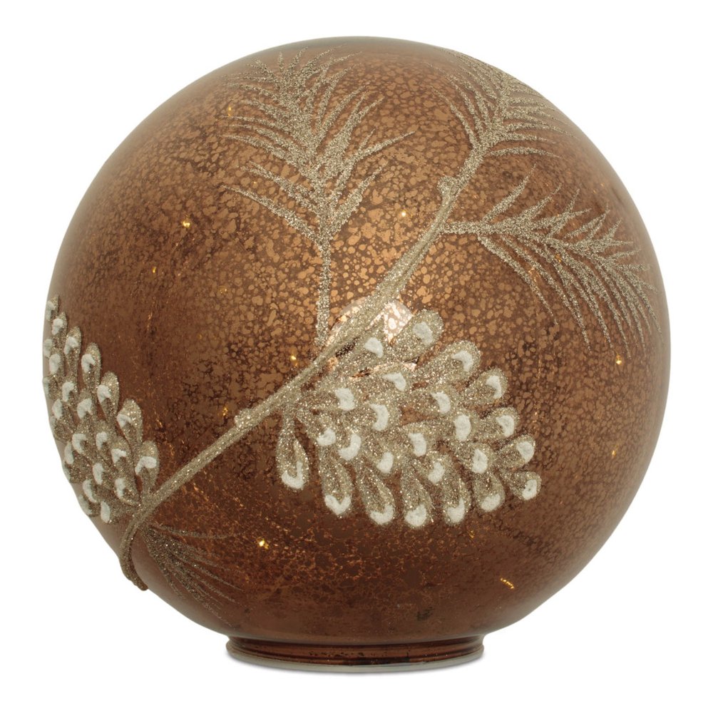 Set of Two Brown And Gray Glass Pinecone Tabletop Sculpture with LED