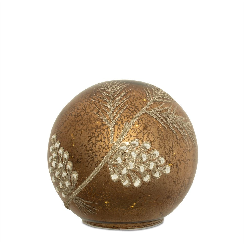 Set of Two Brown And Gray Glass Pinecone Tabletop Sculpture with LED