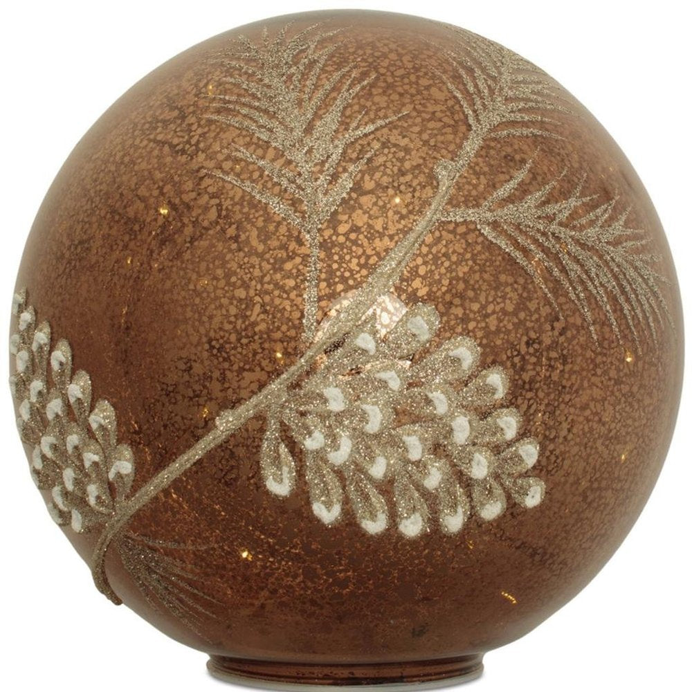 Set of Two Brown And Gray Glass Pinecone Tabletop Sculpture with LED