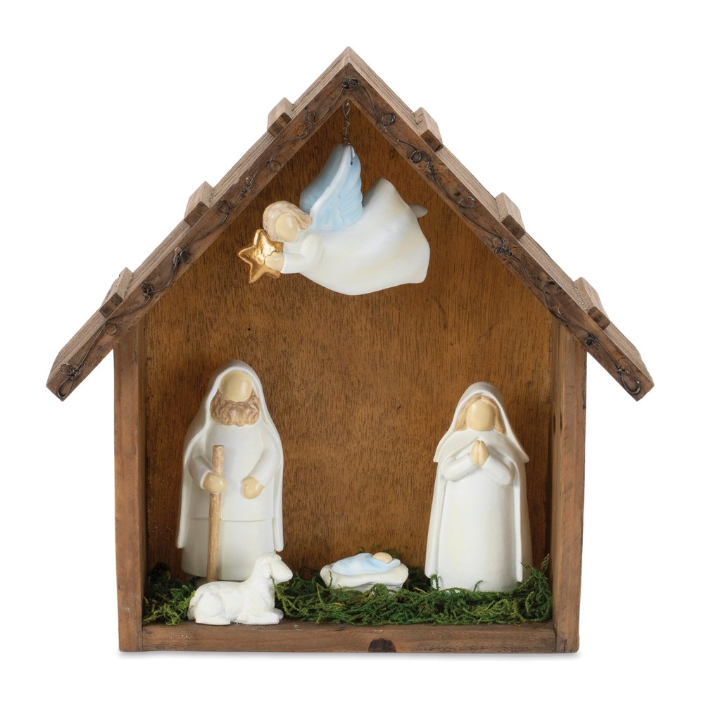 10" Brown White And Green Resin Tabletop Sculpture