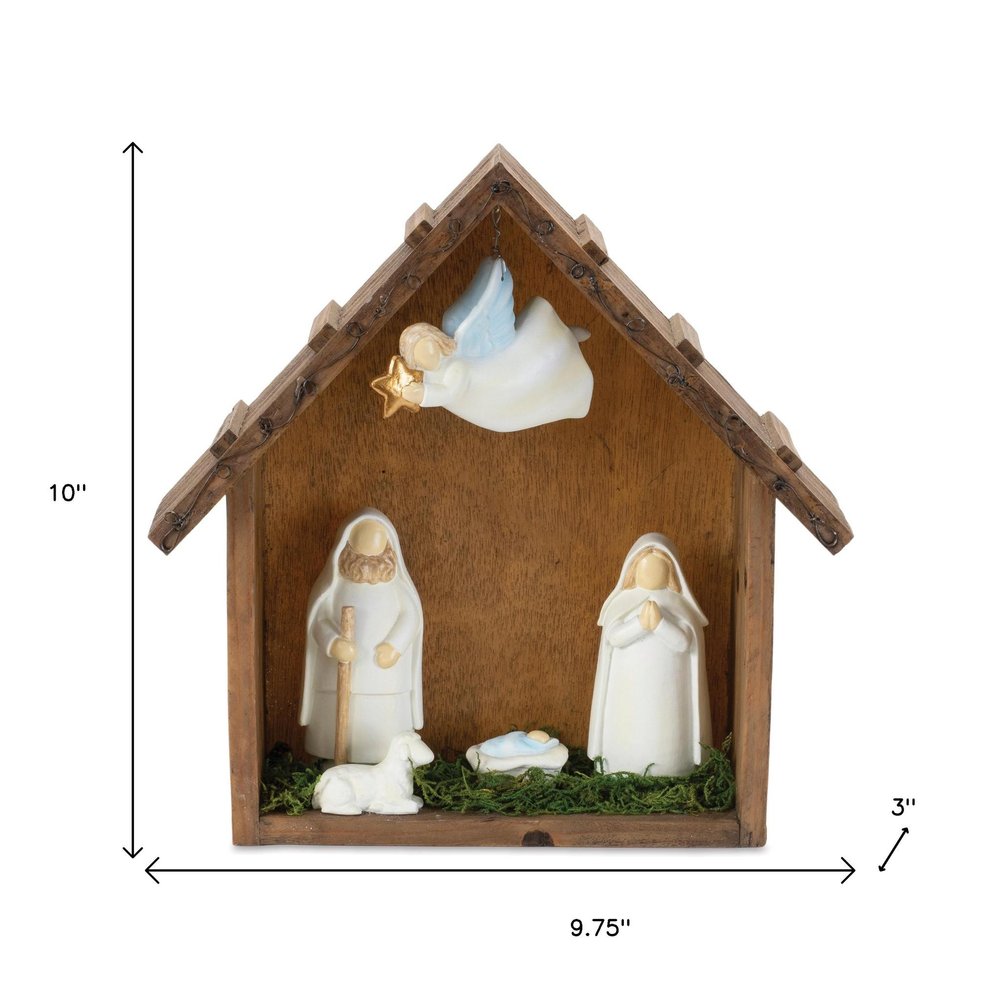 10" Brown White And Green Resin Tabletop Sculpture