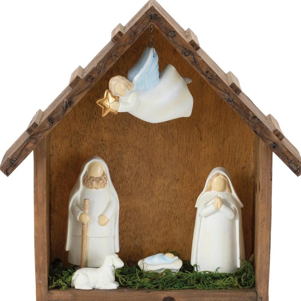 10" Brown White And Green Resin Tabletop Sculpture