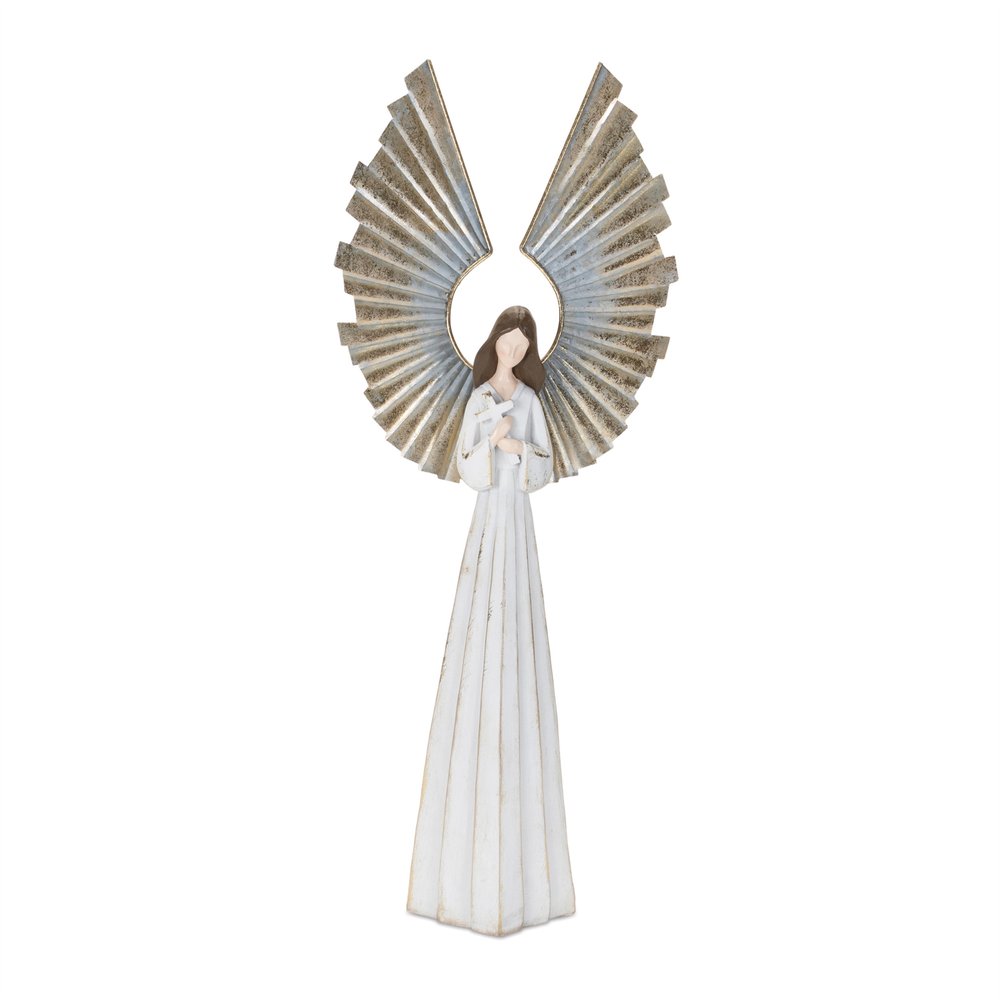 25" White And Gold Polyresin Angel Christmas Tabletop Sculpture