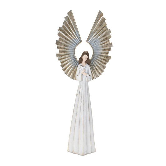 25" White And Gold Polyresin Angel Christmas Tabletop Sculpture