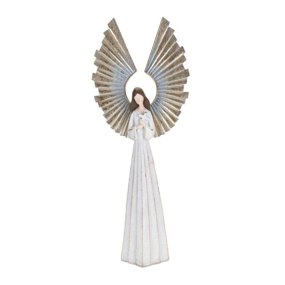 25" White And Gold Polyresin Angel Christmas Tabletop Sculpture