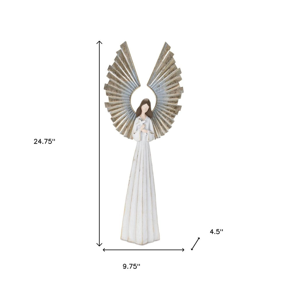 25" White And Gold Polyresin Angel Christmas Tabletop Sculpture