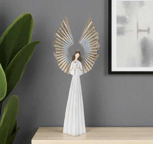 25" White And Gold Polyresin Angel Christmas Tabletop Sculpture