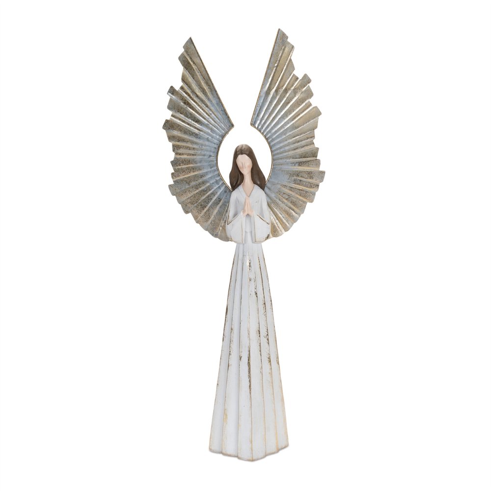 36" White And Gold Polyresin Angel Christmas Tabletop Sculpture