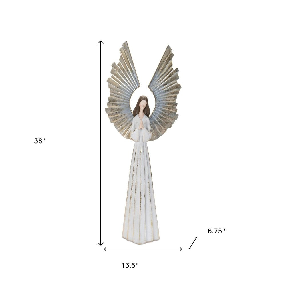 36" White And Gold Polyresin Angel Christmas Tabletop Sculpture