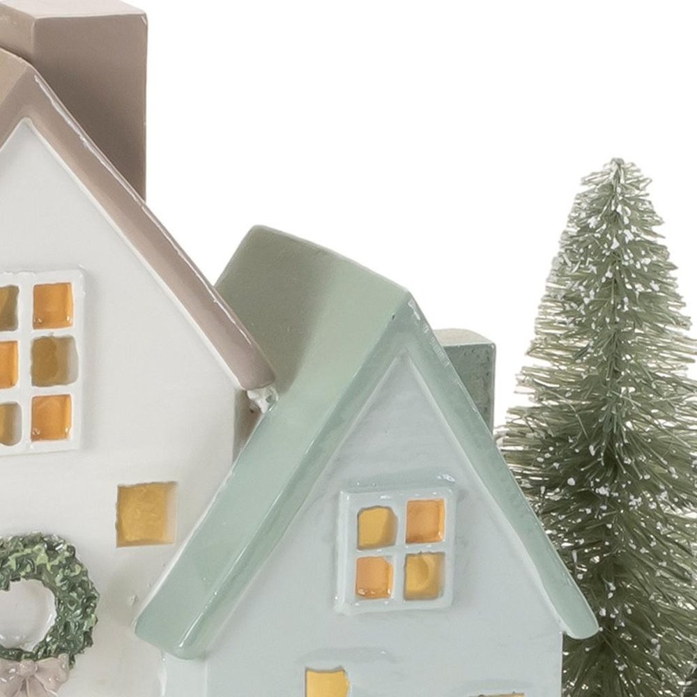 5" Gray Green And White Resin House Tabletop Sculpture with LED