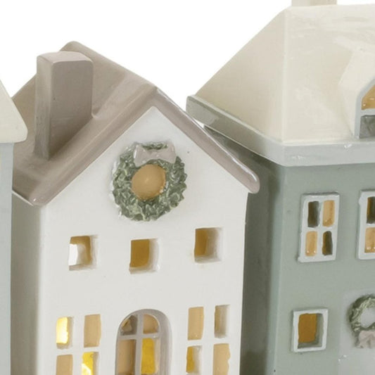 6" Green Gray And White Resin Tabletop Sculpture with LED