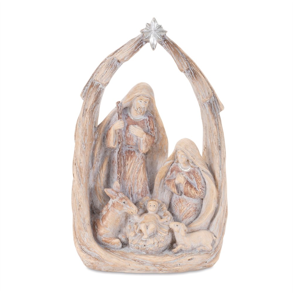 8" Beige And Gray Resin Christmas Tabletop Sculpture