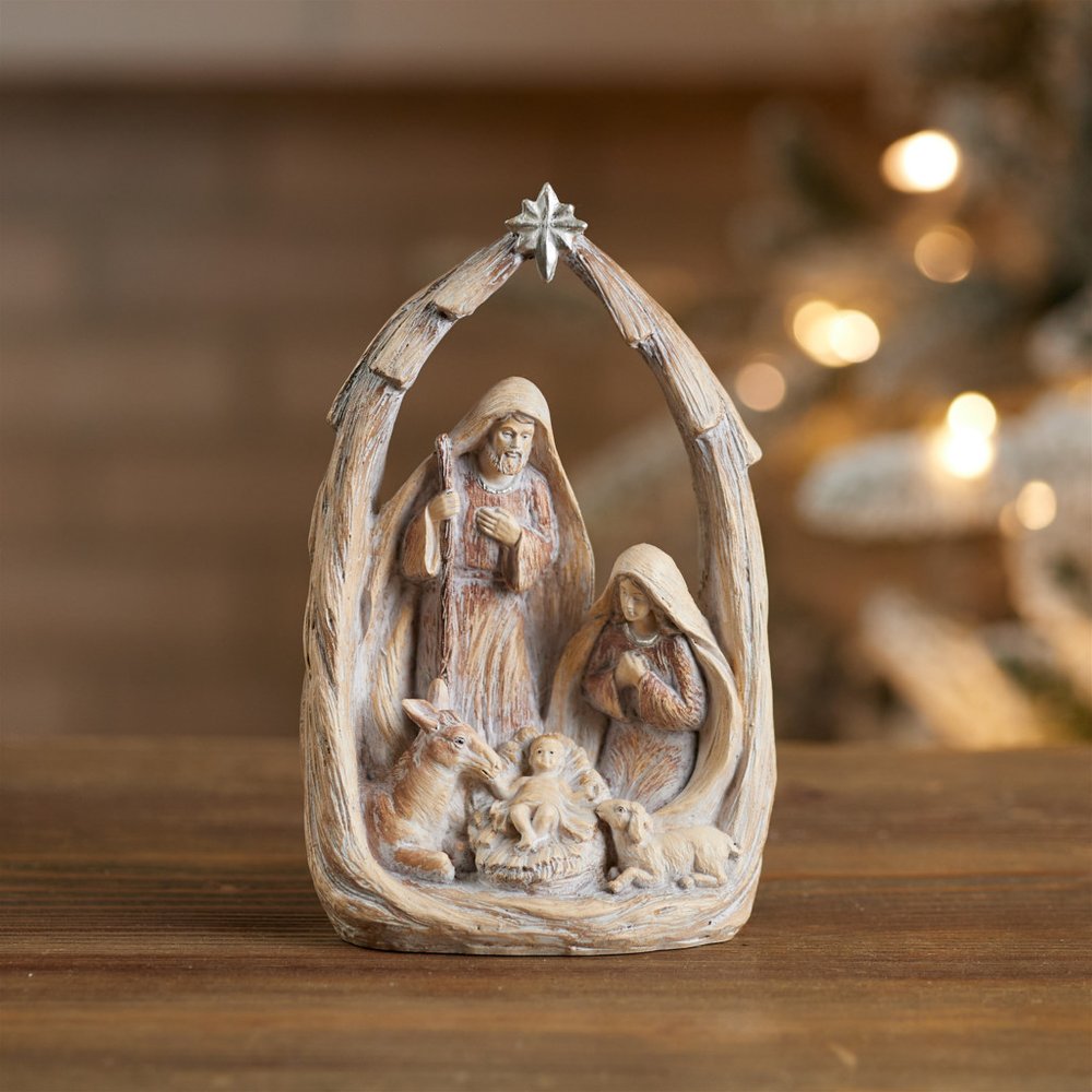 8" Beige And Gray Resin Christmas Tabletop Sculpture
