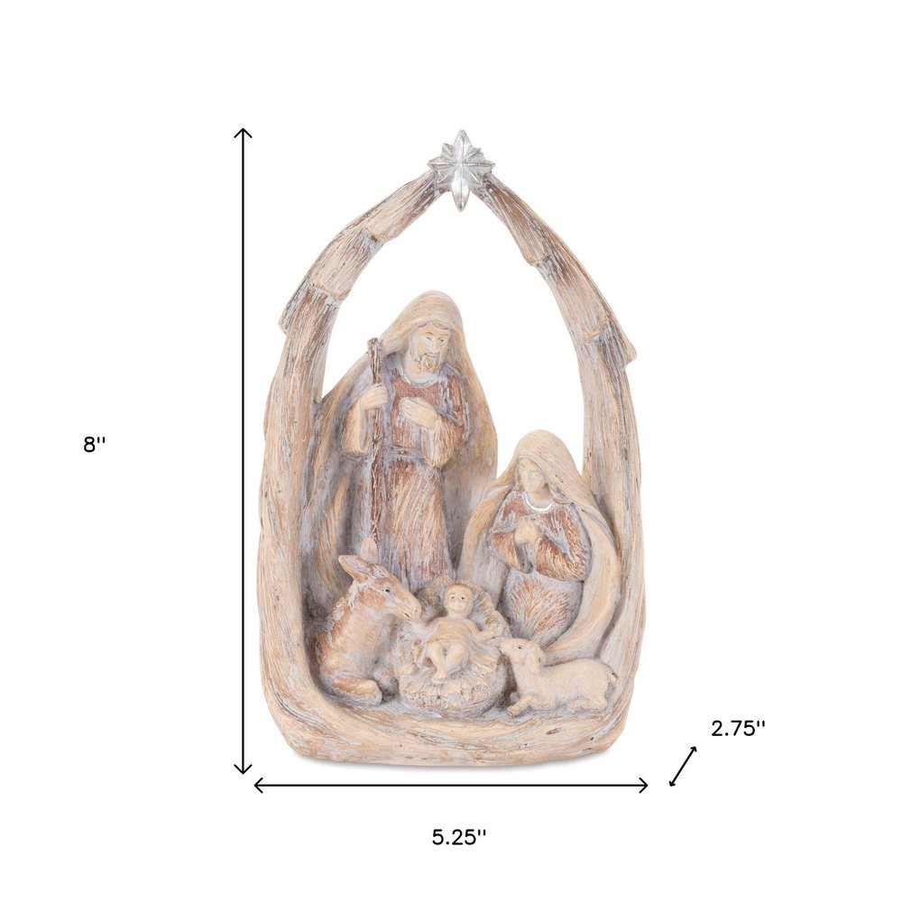 8" Beige And Gray Resin Christmas Tabletop Sculpture