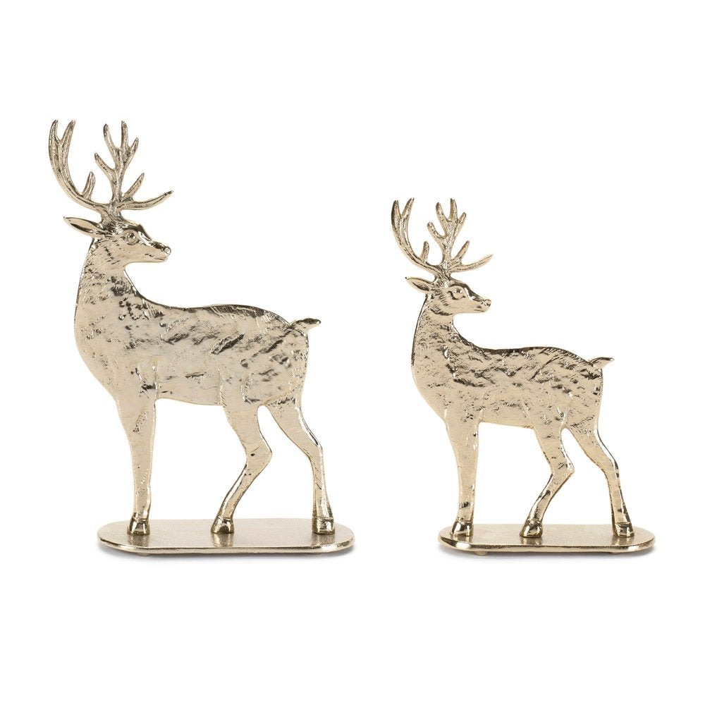 Set of Two Gold Aluminum Deer Christmas Figurine