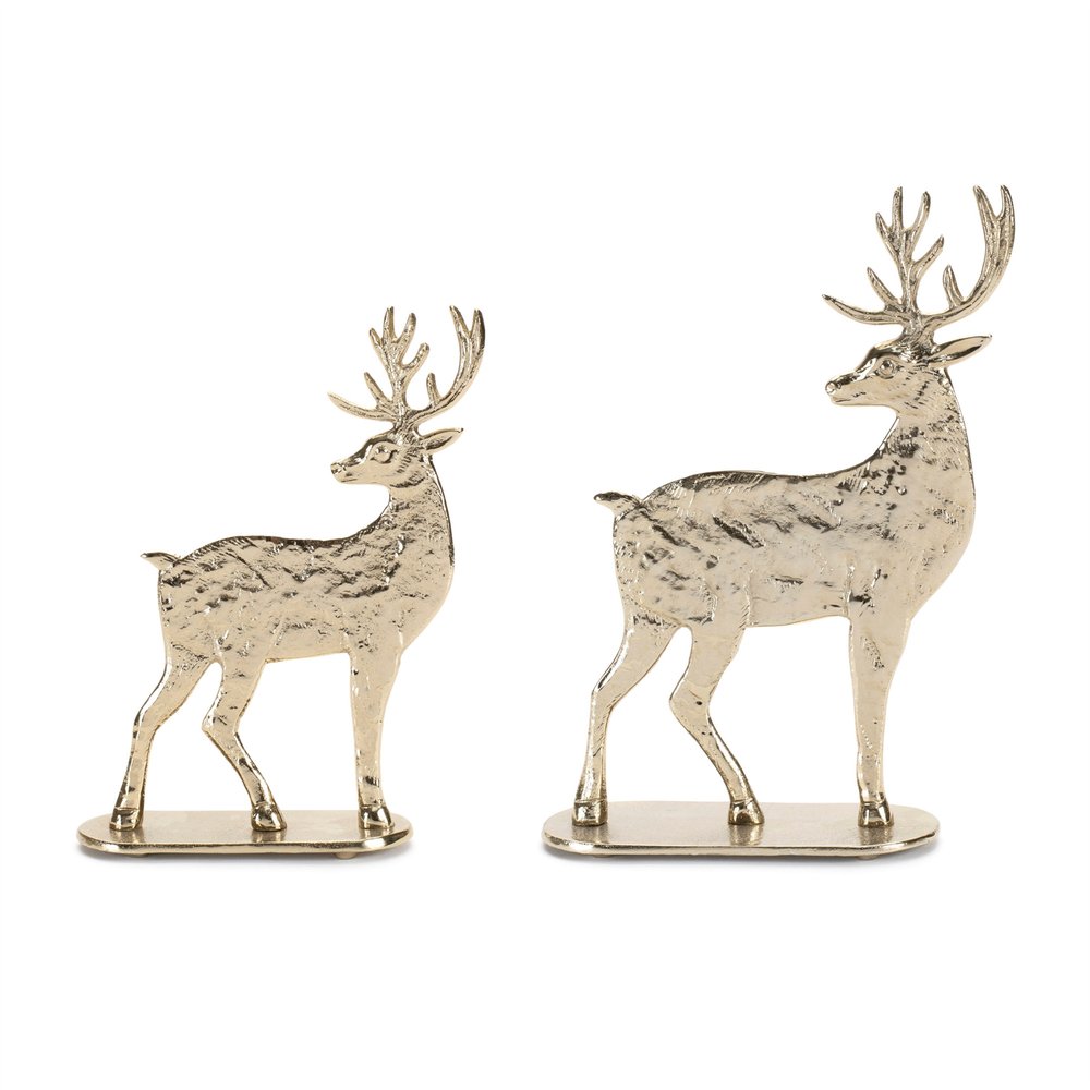 Set of Two Gold Aluminum Deer Christmas Figurine