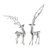 Set of Two Silver Aluminum Deer Tabletop Sculpture