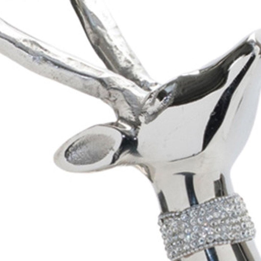 Set of Two Silver Aluminum Deer Tabletop Sculpture