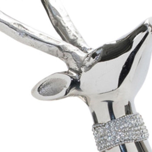 Set of Two Silver Aluminum Deer Tabletop Sculpture