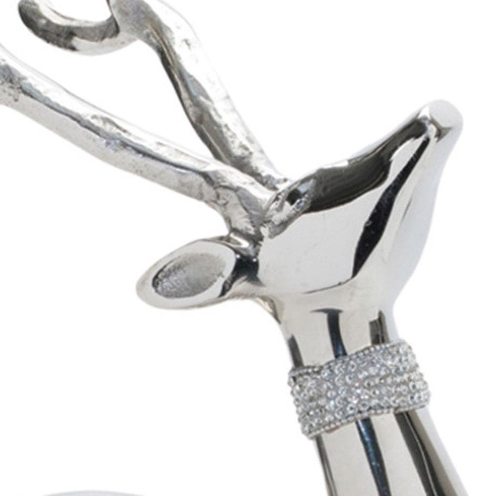 Set of Two Silver Aluminum Deer Tabletop Sculpture