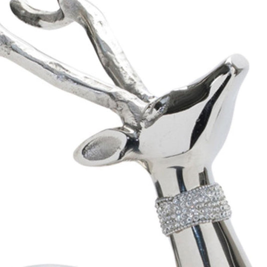 Set of Two Silver Aluminum Deer Tabletop Sculpture