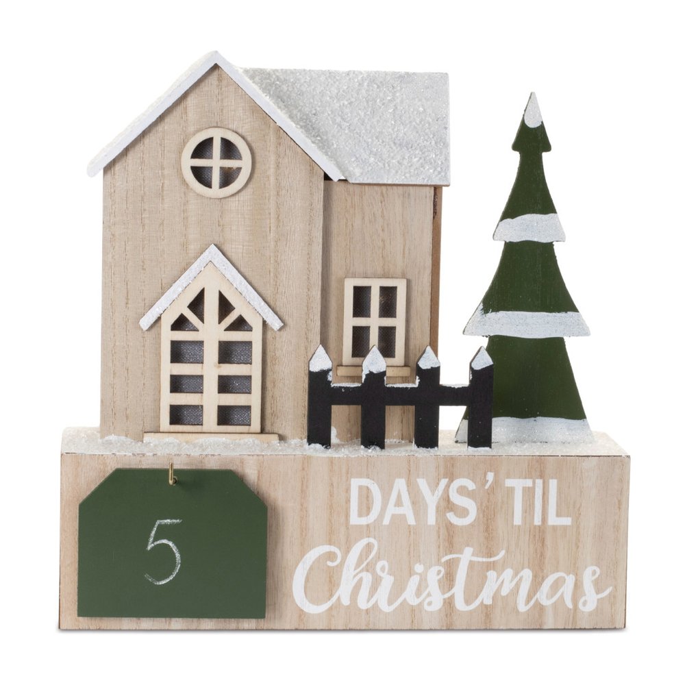 12" Beige Green And White Christmas Tabletop Sign with LED