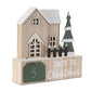 12" Beige Green And White Christmas Tabletop Sign with LED