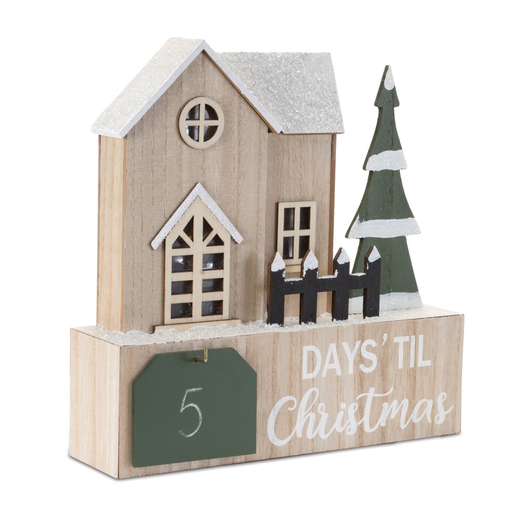 12" Beige Green And White Christmas Tabletop Sign with LED