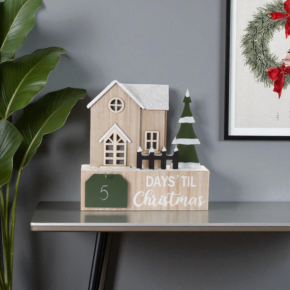 12" Beige Green And White Christmas Tabletop Sign with LED