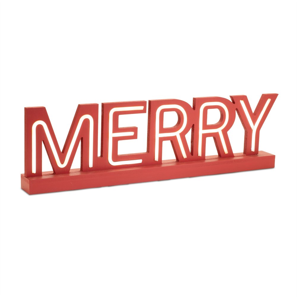 Set of Two Red And White Christmas Tabletop Sign with LED